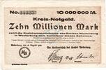 Inflation DE 10 Mio. Mk. Westerburg , Banknote 10 Millionen Mark Schein in gbr. Keller 5579.a , Hessen -