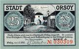 Serienscheine DE 25 Pf. Orsoy , Notgeld 25 Pfennig Schein unc-kfr. M-G 1026.1 , RHL - Westfalen 1921 -