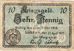 Kleingeld 1914-1922 10 Pf. Lübben , Notgeld 10 Pfennig Schein in gbr. Ti.4245.05.02 , Brandenburg von 1917 -