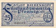 Kleingeld 1914-1922 25 Pf. Biedenkopf , Notgeld 25 Pfennig Schein unc-kfr. Ti.0610.05.05 , Hessen 1920 Verk -