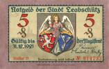 Kleingeld 1914-1922 5 Pf. Leobschütz , Notgeld 5 Pfennig Schein unc-kfr. Ti.4020.05.20 , Schlesien o.D. Ve -