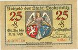Kleingeld 1914-1922 25 Pf. Leobschütz , Notgeld 25 Pfennig Schein unc-kfr. Ti.4020.05.17 , Schlesien o.D. V -