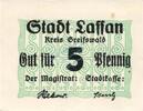 Kleingeld 1914-1922 5 Pf. Lassan , Notgeld 5 Pfennig Schein unc-kfr. Ti.3890.10.10 , Pommern o.D. Verkehrs -