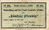 Kleingeld 1914-1922 50 Pf. Landeck , Notgeld 50 Pfennig Schein gbr. Ti.3825.10.11 , Schlesien 1920 Verkehrs -