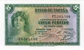Spanien - Spain  Banknote Spanien , 5 Pesetas Schein 1935 -Woman at left- unc-kfr WPM.85 1 to 1-