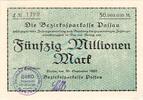 Inflation 1923 DE 50 Mio. Mk. Passau , Banknote 50 Millionen Mark Schein unc-kfr. Keller 4249.h-i Bayern 1923 1 to 1-