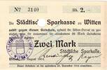 Notgeld 1914/15 2 Mk. Witten , Notgeld 2 Mark Schein unc-kfr.E Diessner 435.9.a , Westfalen 1914 -
