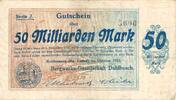 Inflation 1923 DE 50 Mia. Mk. Rotthausen , Banknote 50 Milliarden Mark Schein gbr. Keller 4652.d , Rheinland -