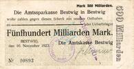 Inflation 1923 DE 500 Mia. Mk. Bestwig , Banknote 500 Milliarden Mark Schein gbr.E Keller 386.d Westfalen 1923 -