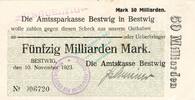 Inflation 1923 DE 50 Mia. Mk. Bestwig , Banknote 50 Milliarden Mark Schein unc-kfr.E Keller 386.d , Westfalen -
