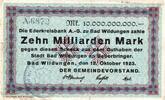 Inflation 1923 DE 10 Mia. Mk. Wildungen , Banknote 10 Milliarden Mark Schein gbr. Keller 5624.f , Waldeck 1923 -
