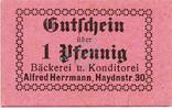 Kleingeld 1914-1922 DE 1 Pf. Dresden , Notgeld 1 Pfennig Schein unc-kfr. Ti.1480.20.01 , Sachsen o.D. Verkehr -