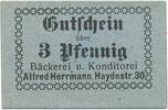 Kleingeld 1914-1922 DE 3 Pf. Dresden , Notgeld 3 Pfennig Schein unc-kfr. Ti.1480.20.03 , Sachsen o.D. Verkehr -