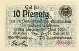 Kleingeld 1914-1922 DE 10 Pf. Wollstein , Notgeld 10 Pfennig Schein unc-kfr. Ti.8090.05.15 , Posen 1917 Verkeh -