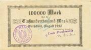 Inflation 1923 DE 100.000 Mk. Burscheid , Banknote 100.000 Mark Schein gbr. Keller 696.j , Rheinland 1923 Infl -