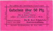 Kleingeld 1914-1922 50 Pf. Ellguth-Steinau , Notgeld 50 Pfennig Schein unc-kfr. Ti.1665.05.30 , Schlesien -