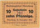 Kleingeld 1914-1922 10 Pf. Ebersberg , Notgeld 10 Pfennig Schein unc-kfr. Ti.1560.05.02 , Bayern 1916 Verke -