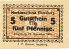 Kleingeld 1914-1922 5 Pf. Ebersberg , Notgeld 5 Pfennig Schein unc-kfr. Ti.1560.05.10 , Bayern 1916 Verkeh -