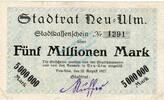 Inflation 1923 DE 5 Mio. Mk. 1923 Neu Ulm , Banknote 5 Millionen Mark -o... 59,90 EUR  Excl. 200,00 EUR Verzending