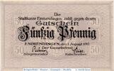 Kleingeld 1914-1922 DE 50 Pf. Notgeld der Stadt Emmendingen , 50 Pfennig Schein in kfr. Tieste 1705.05.35 -