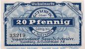 Kleingeld 1914-1922 DE 20 Pf. Notgeld Gebr. Sossidi Hamburg 3765.450.01 , 20 Pfennig Schein in kfr. o.D. -