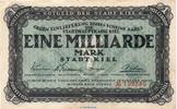 Großnotgeld Inflation 1 Milliarde Mark Banknote der Stadt Kiel , 1 Milliarde Mark Schein in gbr. Keller 2614.L o.D -