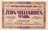 Großnotgeld Inflation 10 Milliarden Mark Banknote Stadt Kiel , 10 Milliarden Mark o. Kn. in kfr. Keller 2614.m von 1923 -