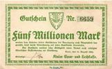 Großnotgeld Inflation 5 Millionen Mark Banknote Spar- und Leihkasse Kiel , 5 Millionen Mark Schein in gbr. Keller 2624 -