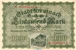 Großnotgeld Inflation 1.000 Mark Schein Banknote der Stadt Kreuznach , 1.000 Mark Schein in kfr. Müller 2495.1.b 1922 -