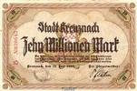 Großnotgeld Inflation 10 Millionen Mark Banknote Stadt Kreuznach , 10 Millionen Mark Schein in gbr. Keller 2812.d 1923 -