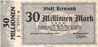 Großnotgeld Inflation 30 Millionen Mark Banknote Stadt Kreuznach , 30 Millionen Mark Schein in L-gbr. Keller 2812.h 1923 -