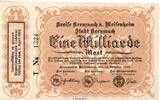 Inflation De. 1 Mia. Mk. Banknote Kreise Kreuznach & Meisenheim 1 Milliarde Mk. Schein in f-kfr. 2814.b-c -
