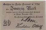 Großnotgeld Deutschland 20 Mark Schein Notgeld der Stadt Kreuznach , 20 Mark Schein in kfr. Geiger 294.02.b o.D. -