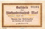 Großnotgeld Inflation 500.000 Mark Schein Banknote Verein der Arbeitgeber Harburg , 500.000 Mark Schein in gbr. Keller 221 -