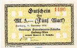 Großnotgeld Deutschland 5 Mark Schein , E Banknote F.Thörls Oelfabriken Harburg , 5 Mark Schein in kfr.E Geiger 221.04.a -