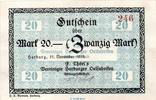 Großnotgeld Deutschland 20 Mark Schein Banknote F.Thörls Oelfabriken Harburg , 20 Mark Schein in gbr. Geiger 221.05.a -
