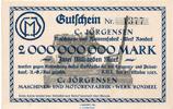 Großnotgeld Inflation 2 Milliarden Mark Banknote C. Jörgensen Kiel , 2 Milliarden Mark Schein in kfr. Keller 2623. 1923 -