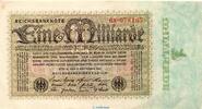 Weimarer Republik - Inflation Reichsbanknote , 1 Milliarde Mark Schein in f-kfr. DEU-131.b, Ros.111, P.114 1 Milliarde Mark 1923 f-kfr , 2
