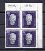DDR 40 + 20 Pfennig Mi.608.a DDR , 4er Blockrand o.r. Paul Schneider 40 + 20 Pfennig 1958 -