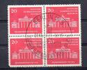 DDR 4 x 20 Pfennig , ETS Mi.665 DDR , 4er Block o.G. Brandenburger Tor mit Ersttagsstempel , 20 Pf 1958 -