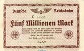 deutsche Reichsbahn 5 Millionen Mark Banknote Reichsbahn , 5 Millionen Mark Schein in gbr. RVM-3.a-b , S.1013 , 1923 -