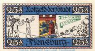 Notgeld DE 25 Pf. Notgeld Stadt Flensburg 369.6.b-e , 25 Pfennig Schein mit Aufdruck in kfr. 1920 -