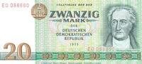 Staatsbank der DDR Banknote , 20 Mark Schein in kfr. DDR-24.a Ros.362, P.29 von 1975 , DDR 20 Mk. 1975 1 bis 1-