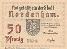 Seriennotgeld Deutschland Notgeld Nordhausen 50 Pf. Nr.2 20mm Notgeld Stadt Nordenham982.2.b , 50 Pfennig -20mm- Nr.2 in kfr. von 1921 , NDS -