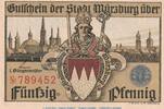 Notgeld DE 50 Pf. Notgeld Stadt Würzburg , 50 Pfennig Schein in kfr. Tieste 8130.05.20-25 o.D. BAY -