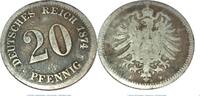 Kaiserreich 20 Pf. Silber Silbermünze , 20 Pfennig von 1874 -F- , s , Jäger 5 , Deutsches Kaiserreich -