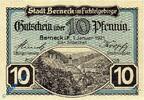 Kleingeld 1914-1922 10 Pf. Notgeld Berneck , 10 Pfennig Schein , Groß- und Kleinbuchst. Tieste 0540.05.55 , von 1921 , Bayern Verkehrsausgabe -