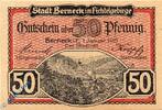 Kleingeld 1914-1922 50 Pf. Notgeld Berneck , 50 Pfennig Schein , Groß- und Kleinbuchst. Tieste 0540.05.57 , von 1921 , Bayern Verkehrsausgabe -