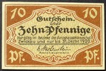 Sachsen - Zwickeu 10 Pfennige Gutschein über Zehn Pfennige, gültig bis 31.12.1920 -