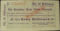 Sachsen - Chemnitz 10 Mio. Mark Allgemeine Deutsche Credit-Anstalt auf Dresdner Bank -